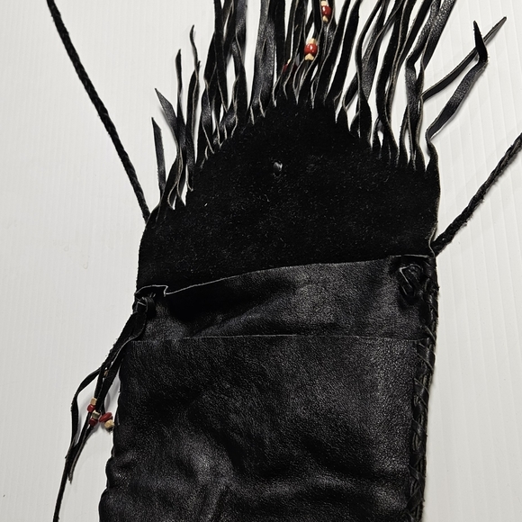 Vintage Soft Leather Fringe Crossbody Purse  w/ Beads - Picture 2 of 12